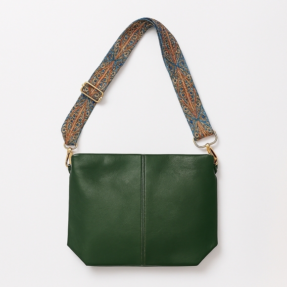 Handbags - Unisex Army Green Tote Bag with Patterned Boho Strap